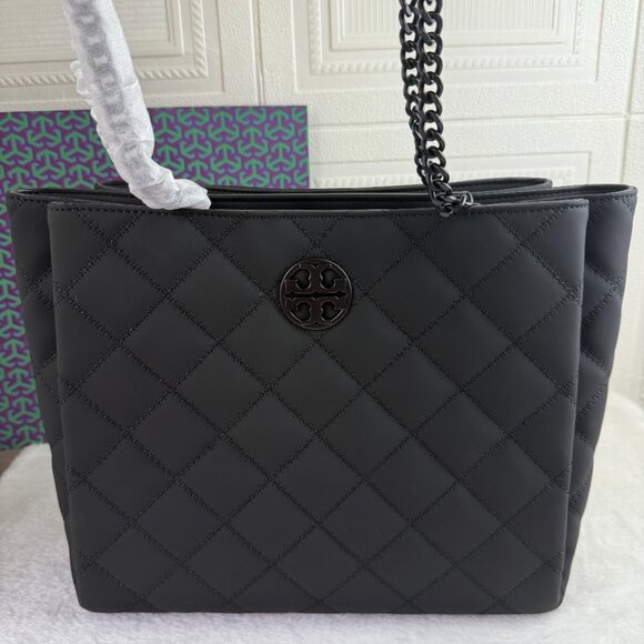 NWT Tory Burch Black Matte Quilted Tote Bag Authentic - Picture 4 of 11